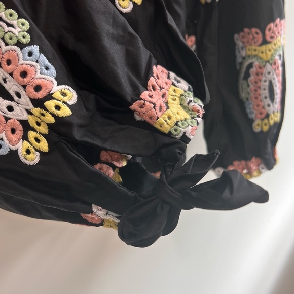 Caroline Constas Lou Embroidered Eyelet Paisley Off Shoulder Top Boho Black, M - Picture 7 of 14